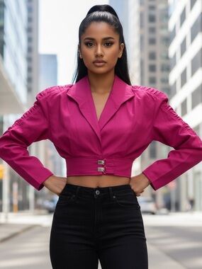 NWOT VTG 2 pc Chic & Sexy Crop Jacket Top w Ruched Bat Sleeves & Matching Skirt